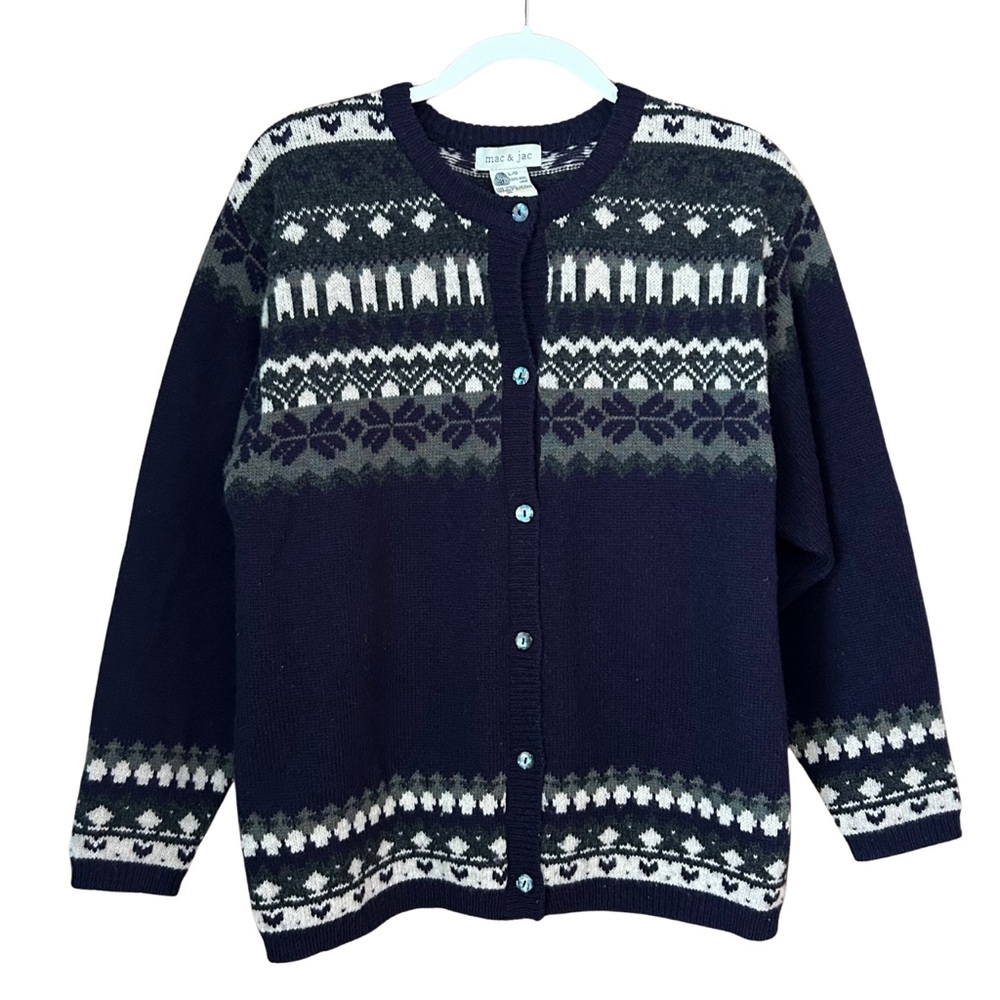 Mac & Jac Vintage 100% Wool Fair Isle Sweater Cardigan